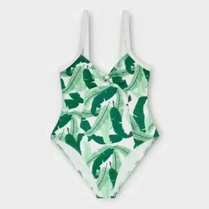 Banana Leaf Print Knot Front Swimsuit Size 6